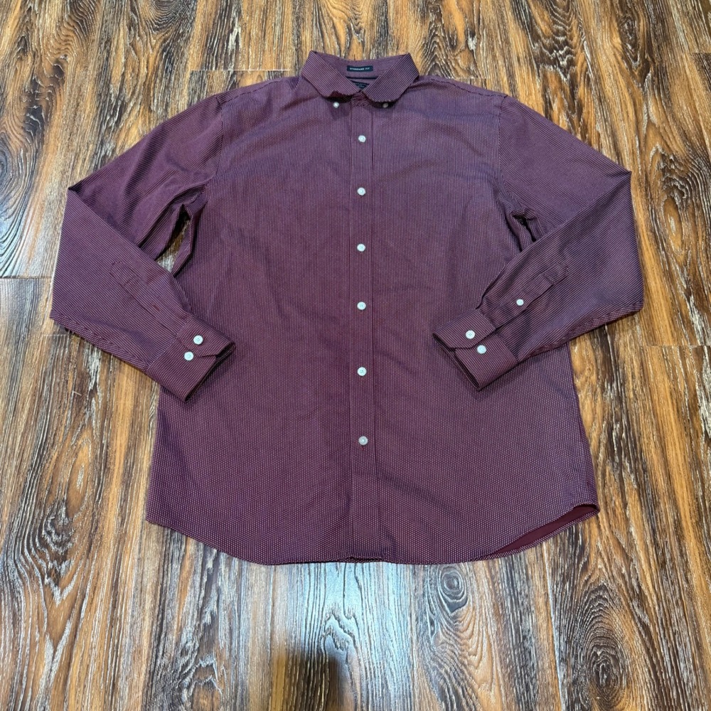 Banana Republic Large Shirt Mens Burgundy Non-Iron Micro Dot Standard Fit L/S